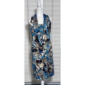 Badgley Mischka Size 6 Silk Abstract Cowl Neck Lined Dress Flattering Formal
